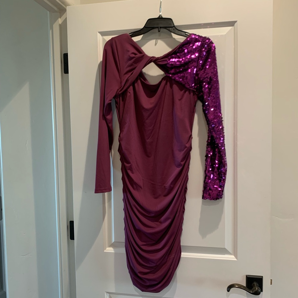 VENUS Purple Long Sleeve Dress with Sequin Detail